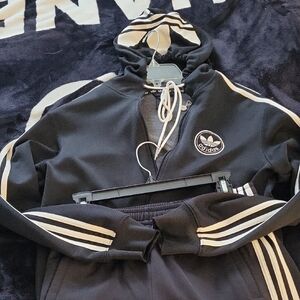 ORIGINAL adidas Black Hoodie and Joggers with White Stripes Separates Unisex